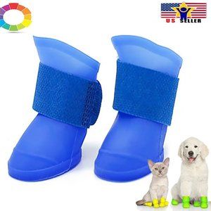 Blue Waterproof Dog Cat Candy Boots Reusable Adjustable Pets Shoes Size M.